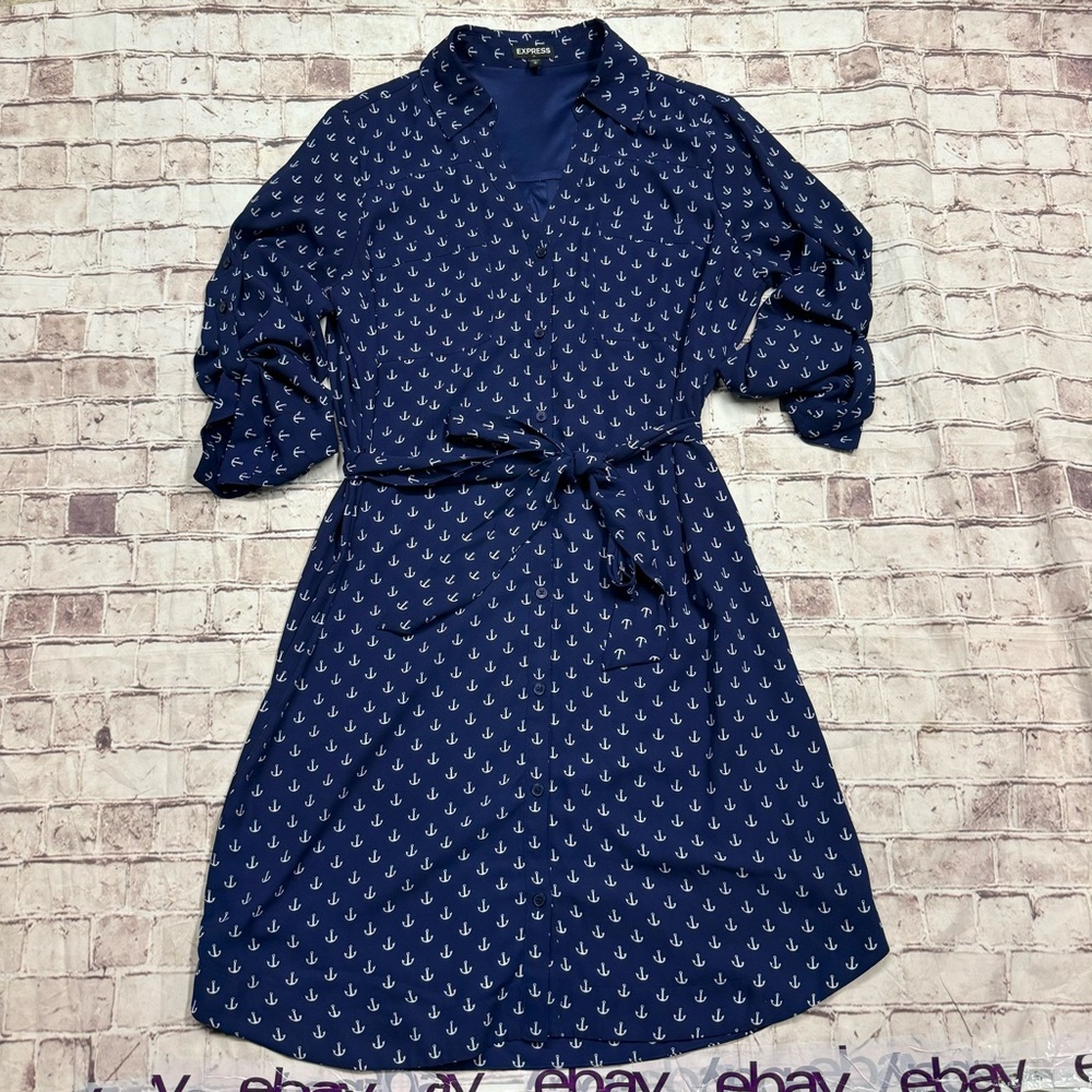 Express Medium Anchor Printed Button Up Ribbon Ti… - image 3